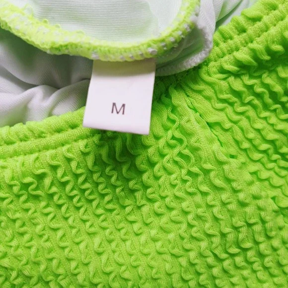 Neon Green One Shoulder Cutout Crinkle One Piece Swimsuit Womens M - Picture 5 of 5